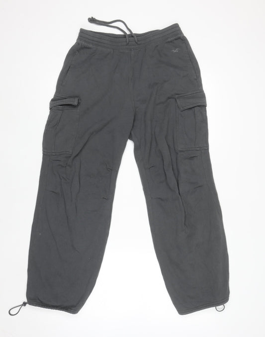 Additional front view of Hollister Women’s Black Fleece Cargo Sweatpants, size S, High-Rise