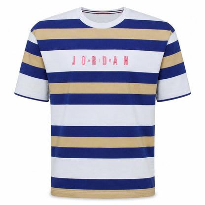 Jordan Men's Blue Beige Striped Crew Neck Cotton T-Shirt Size M