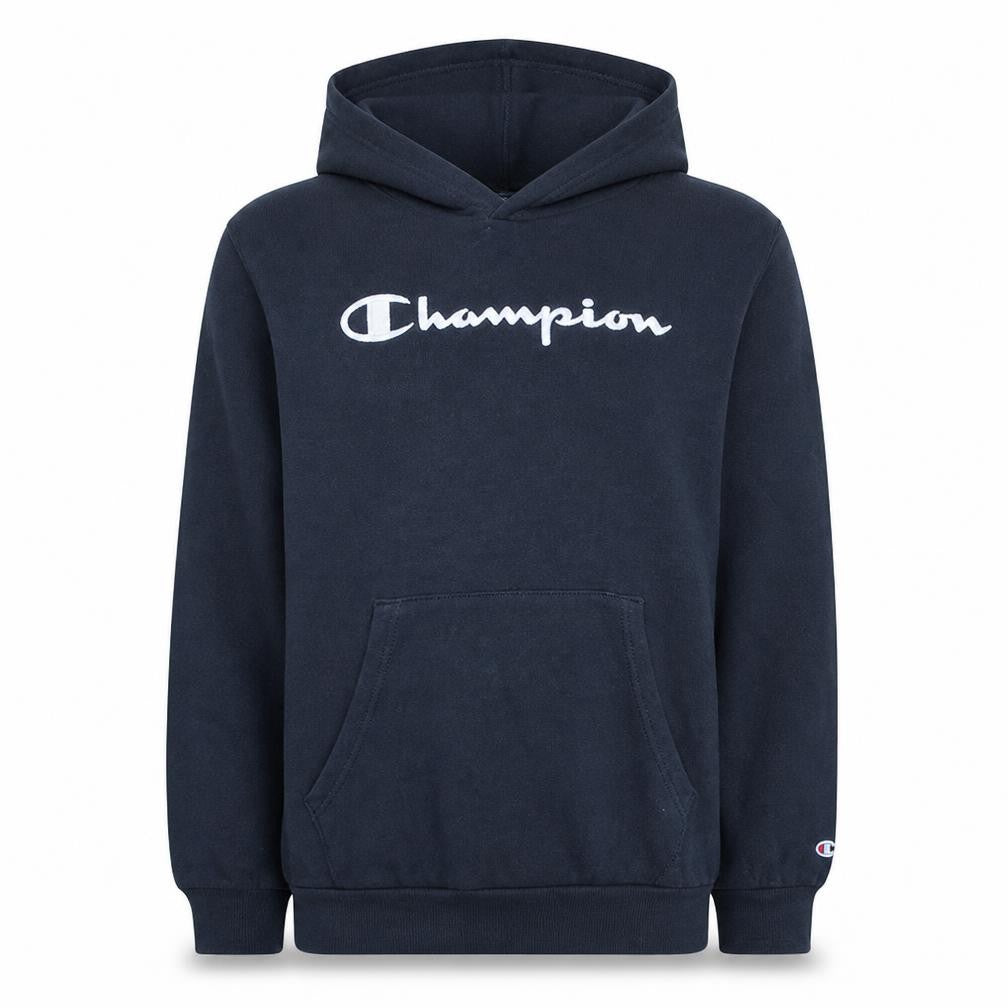 Front view of Champion Teens Black XL Pullover Hoodie with Logo Graphic Print