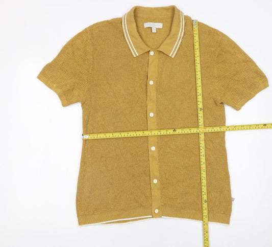 Standard Cloth Men's Yellow Cotton Knit Button-Up Shirt M