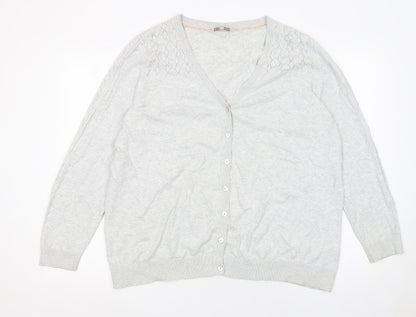 RJR John Rocha Women's Grey Cotton Button Front V-Neck Cardigan Size 22