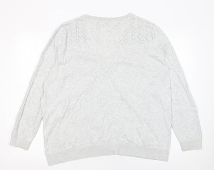 RJR John Rocha Women's Grey Cotton Button Front V-Neck Cardigan Size 22