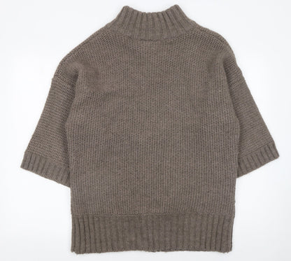 Warehouse Women Brown Chunky Knit High Neck Cardigan Size 16