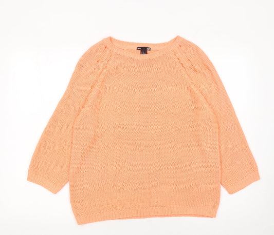 H&M Women Orange Acrylic Chunky-Knit 3/4 Sleeve Jumper Size 12