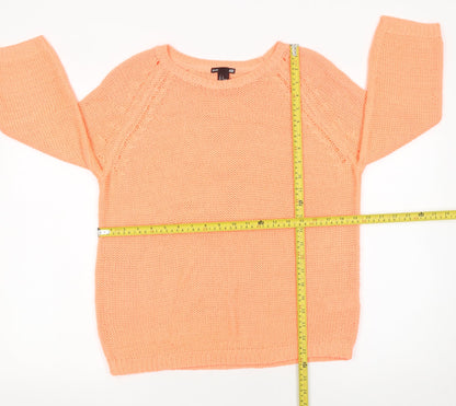 H&M Women Orange Acrylic Chunky-Knit 3/4 Sleeve Jumper Size 12