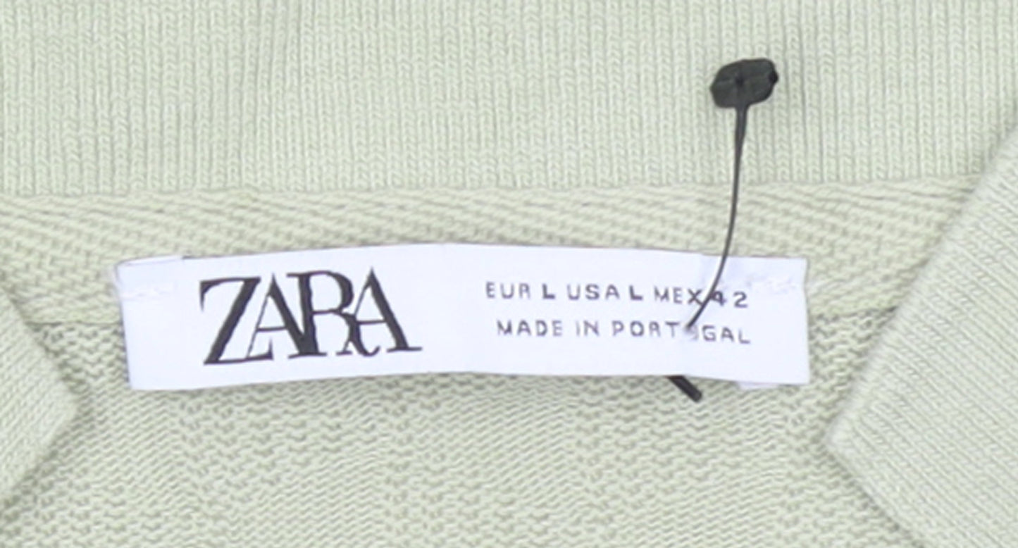Womens UK Size L Zara Green Basic Polo