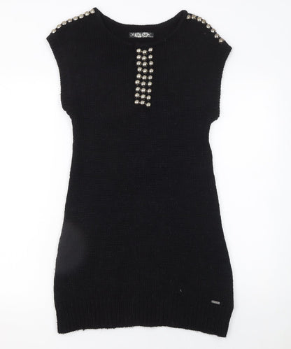 Guess Women Black Sleeveless Beaded Knit Sweater Dress Size S