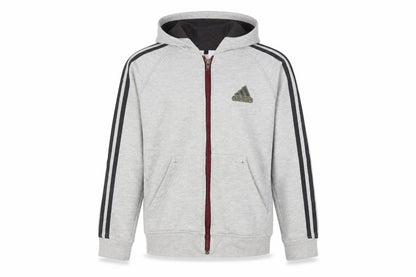 Front view of Adidas boys’ grey full zip hoodie 11-12 years sports casual fleece