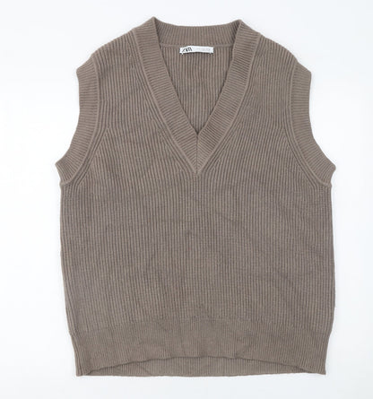 Womens UK Size S Zara Brown Vest Jumper