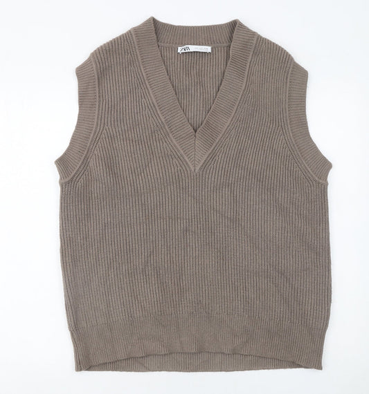 Womens UK Size S Zara Brown Vest Jumper