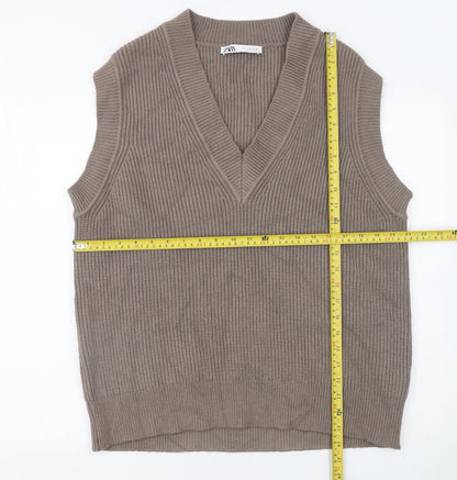 Womens UK Size S Zara Brown Vest Jumper