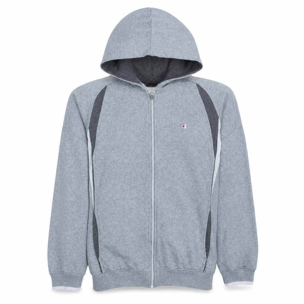 Front view of Champion boys’ grey full zip hoodie 13 years fleece sportswear