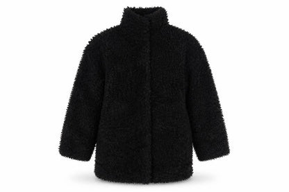 H&M Girls Black Fleece Basic Coat 8-9 Years Lined Winter Outerwear