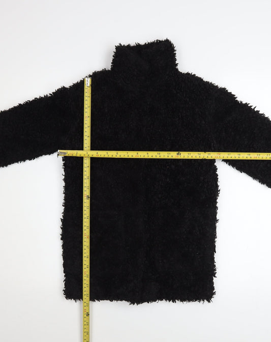 H&M Girls Black Fleece Basic Coat 8-9 Years Lined Winter Outerwear