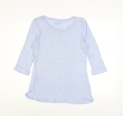 New Look Women's Blue Flower Knit 3/4 Sleeve Pullover Jumper Size 10