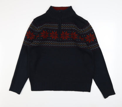Sandstone Mens Blue Fair Isle 1/2 Zip Winter Jumper Size L