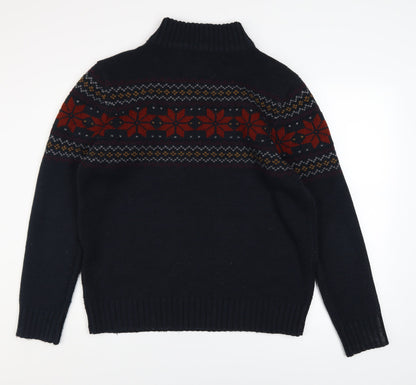 Sandstone Mens Blue Fair Isle 1/2 Zip Winter Jumper Size L