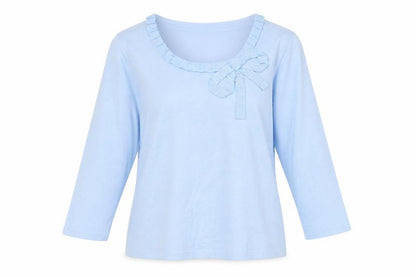 Country Casuals Petite Women's Blue Bow Scoop Neck 3/4 Sleeve Pullover Jumper Size S
