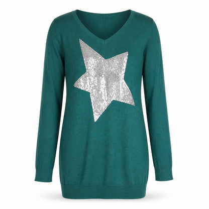 bpc bonprix collection Women Green 10-12 Sequin Star Long Sleeve Sweater Dress
