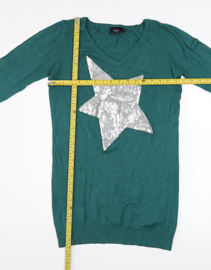 bpc bonprix collection Women Green 10-12 Sequin Star Long Sleeve Sweater Dress