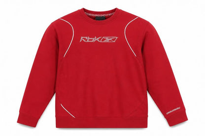 Front view of Reebok boys’ red pullover sweatshirt 14 years crew neck logo sports top