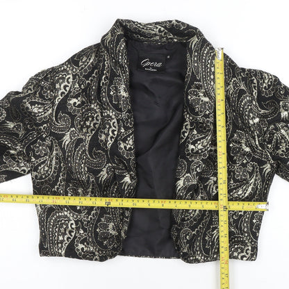Opera by Richards Women's Black Paisley Metallic Cropped Blazer Size 12