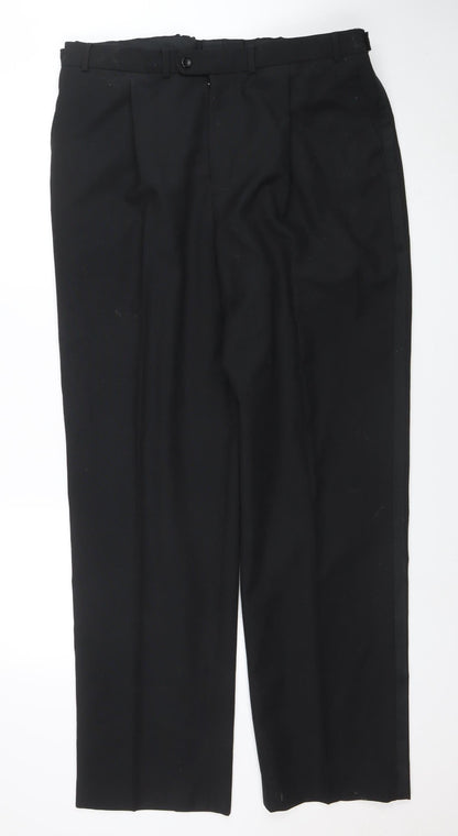 Mens UK Size L Armando Regular Fit Dress Pants Black Trousers