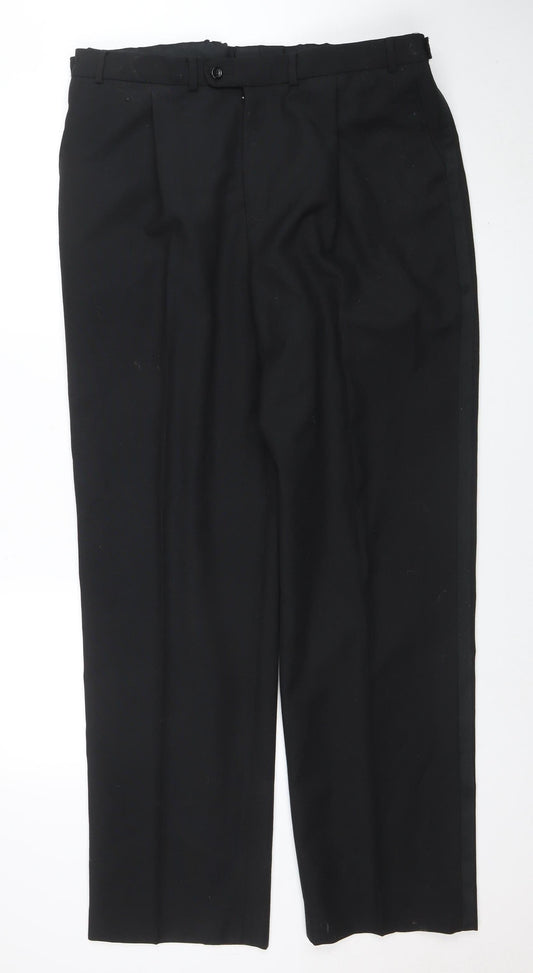 Mens UK Size L Armando Regular Fit Dress Pants Black Trousers