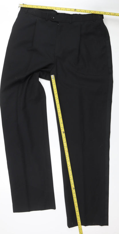 Mens UK Size L Armando Regular Fit Dress Pants Black Trousers