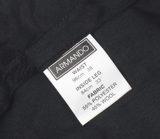 Mens UK Size L Armando Regular Fit Dress Pants Black Trousers
