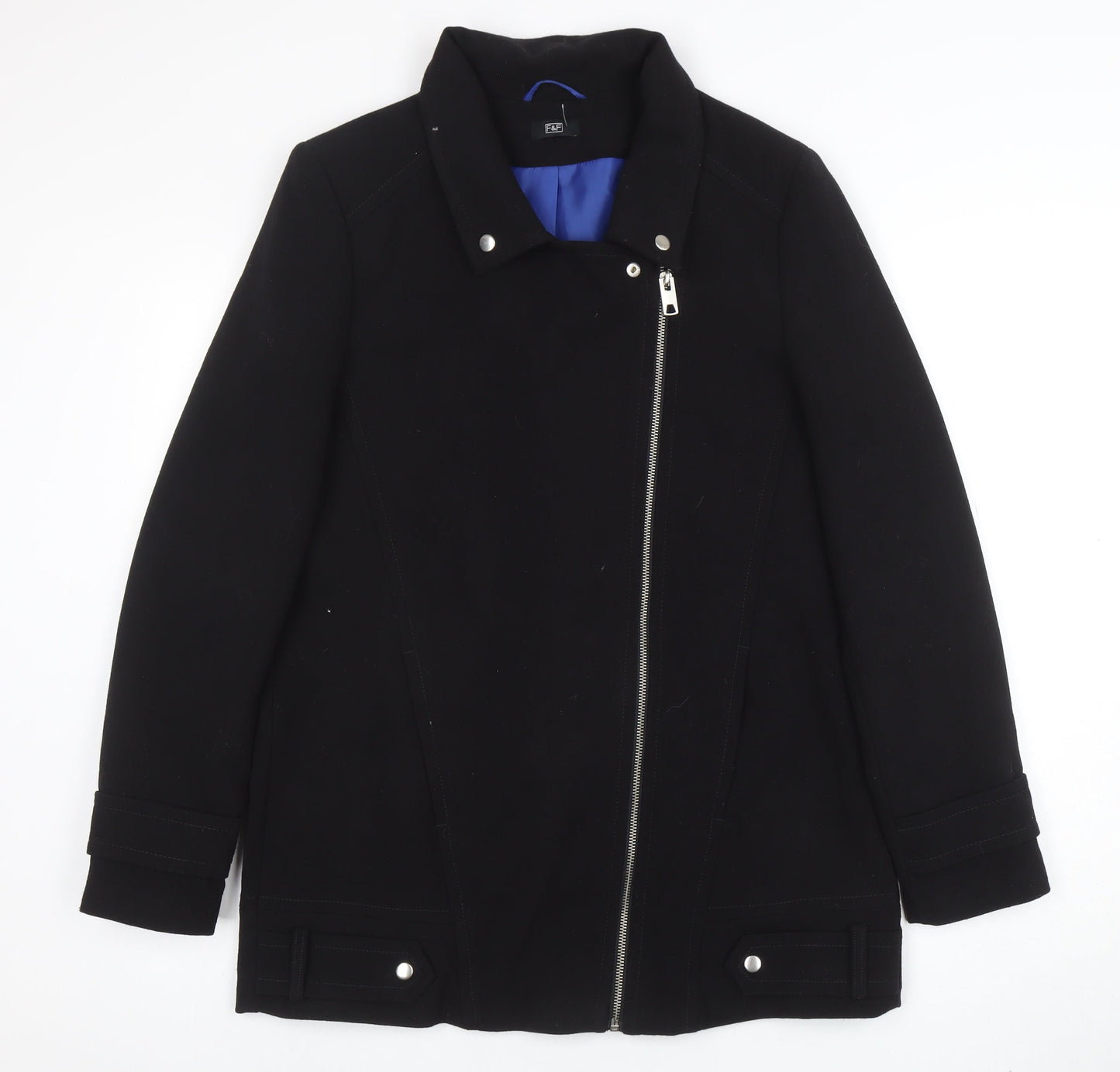 Womens UK Size 14 F&F Black Biker Coat