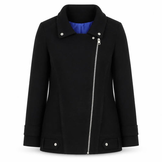 Womens UK Size 14 F&F Black Biker Coat