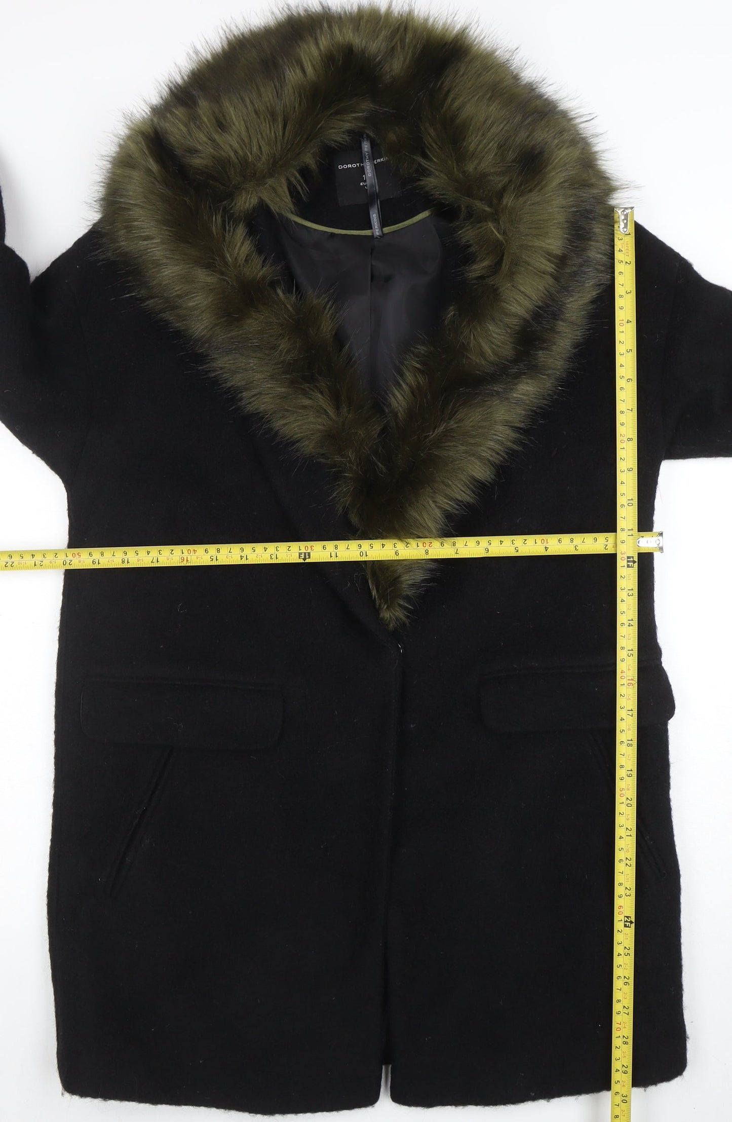 Womens UK Size 10 Dorothy Perkins Black Overcoat
