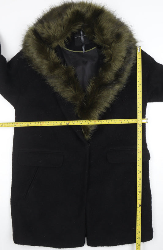 Womens UK Size 10 Dorothy Perkins Black Overcoat