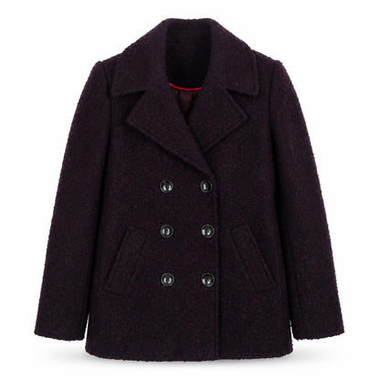 Front view of Principles Women’s Purple Wool Blend Pea Coat, size UK 8, Buttoned Mid-Length
