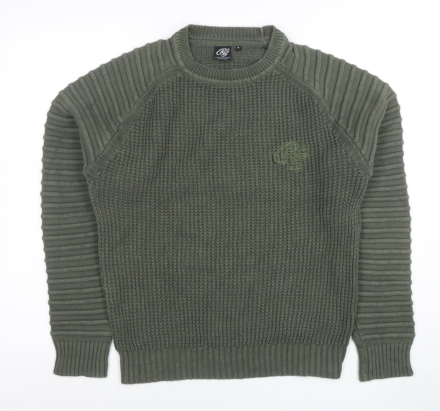 Mens UK Size S Crosshatch Green Pullover Jumper
