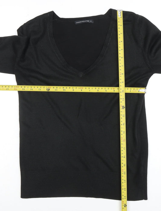 Next Essentials Women's Black Acrylic V-Neck Long Sleeve Jumper Size 10