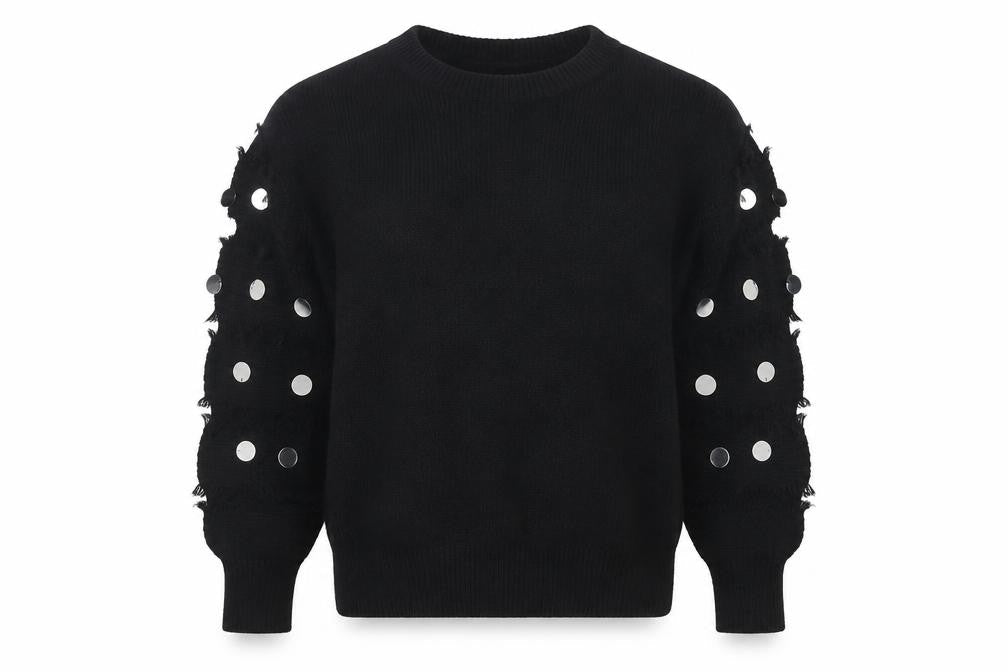 Wild Flower Womens Black Sequin Sleeve Pullover Jumper Size S