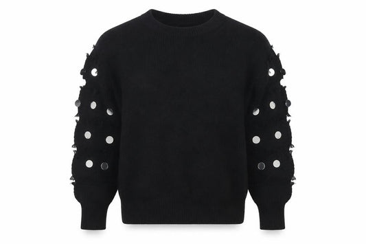 Wild Flower Womens Black Sequin Sleeve Pullover Jumper Size S