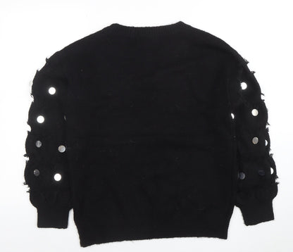 Wild Flower Womens Black Sequin Sleeve Pullover Jumper Size S