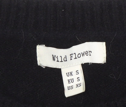 Wild Flower Womens Black Sequin Sleeve Pullover Jumper Size S