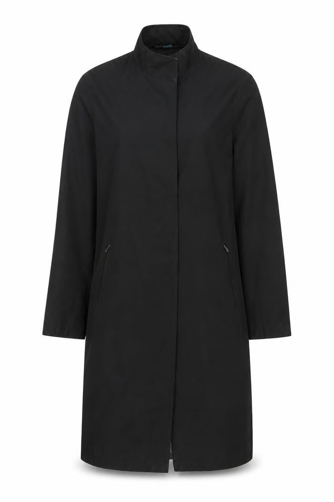 Nuage Womens Black Long Overcoat Size 10 Stylish Zip Classic Coat