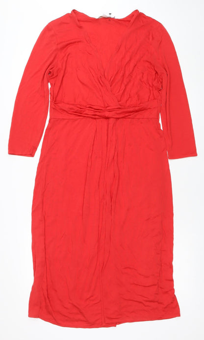 Boden Women's Red Long Sleeve Fit & Flare Viscose Dress Size 10L