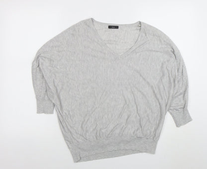 Marks and Spencer Women Grey Size 14 V-Neck Relaxed Knit Blouse