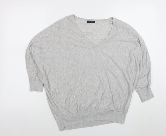 Marks and Spencer Women Grey Size 14 V-Neck Relaxed Knit Blouse