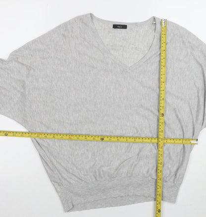 Marks and Spencer Women Grey Size 14 V-Neck Relaxed Knit Blouse