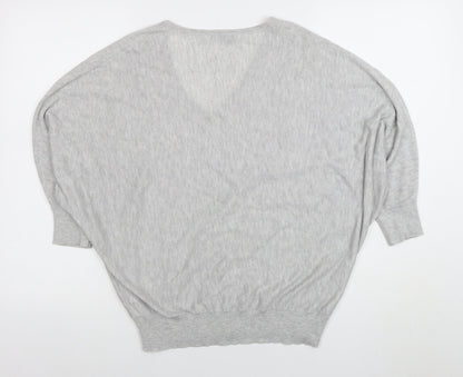 Marks and Spencer Women Grey Size 14 V-Neck Relaxed Knit Blouse