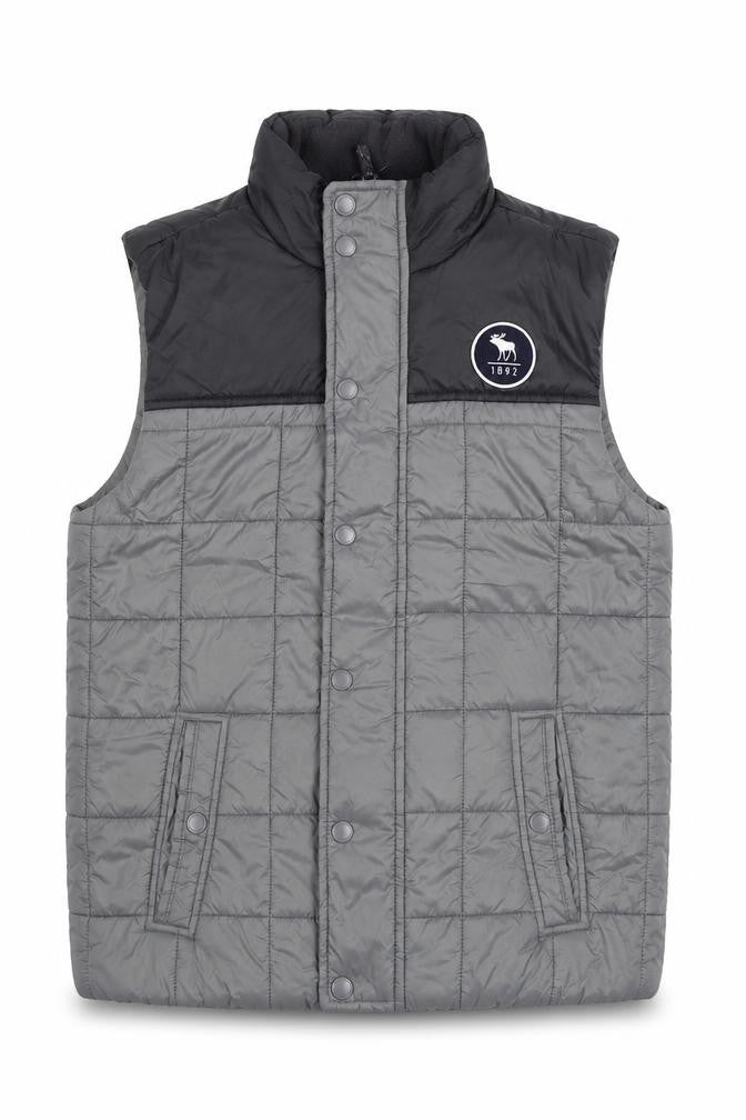 Front view of Abercrombie & Fitch Kids boys’ grey quilted puffer waistcoat 15-16 years