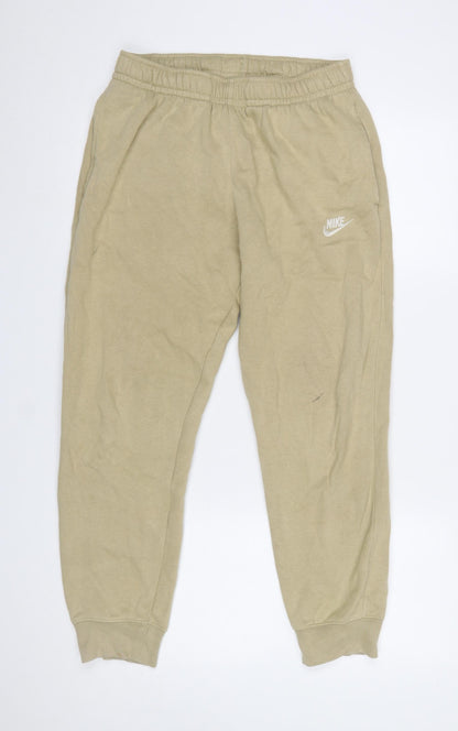 Nike Men's Beige Jogger Trousers S Regular Fit Elastic Waist
