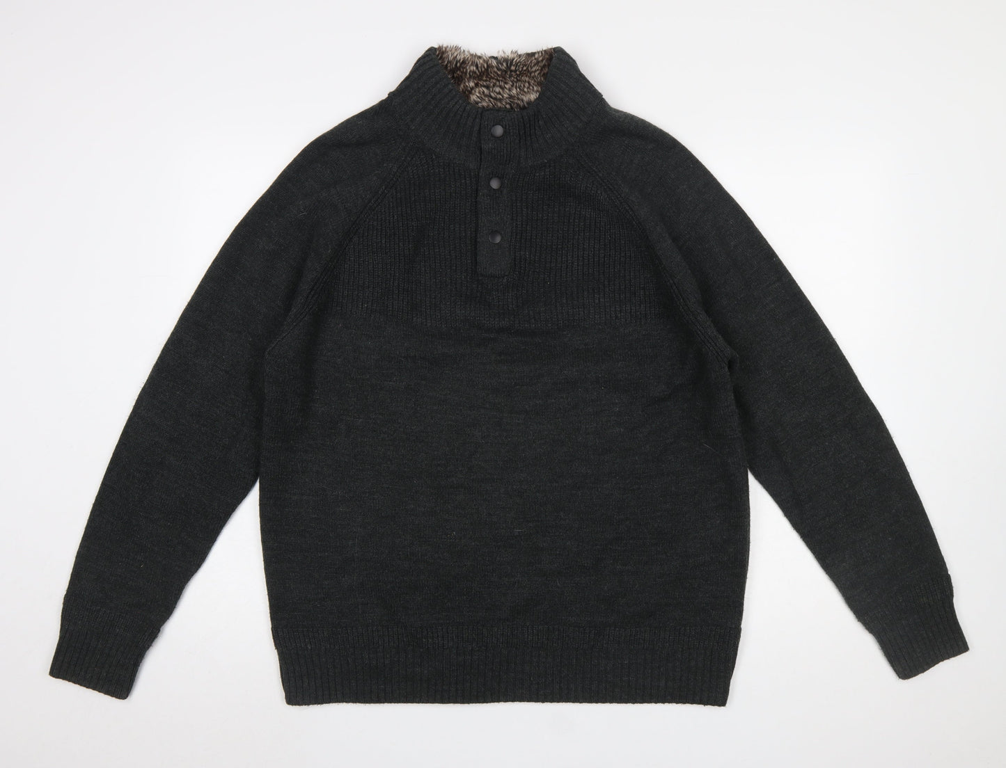 Mens UK Size XL F&F Black Henley Jumper